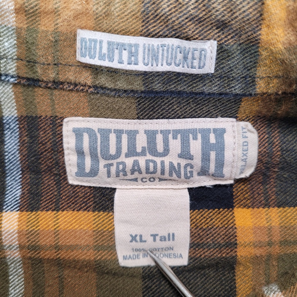 Duluth Trading Co Mens XL Tall Untucked Relaxed Fit Plaid Flannel‎ Shirt Gold - Picture 3 of 6